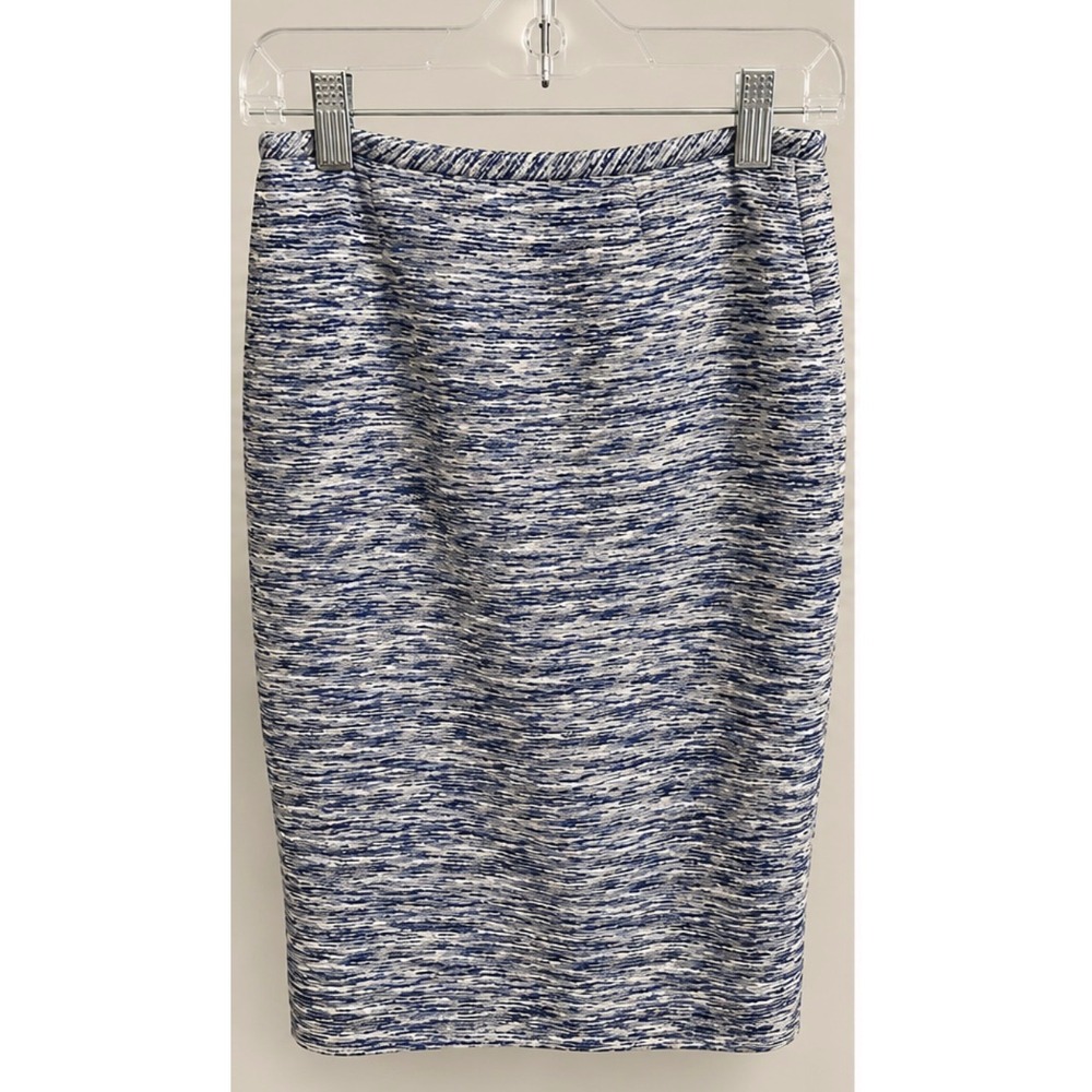 Calvin Klein Womens Blue White Textured Tweed Pencil Skirt Size 4P Petite